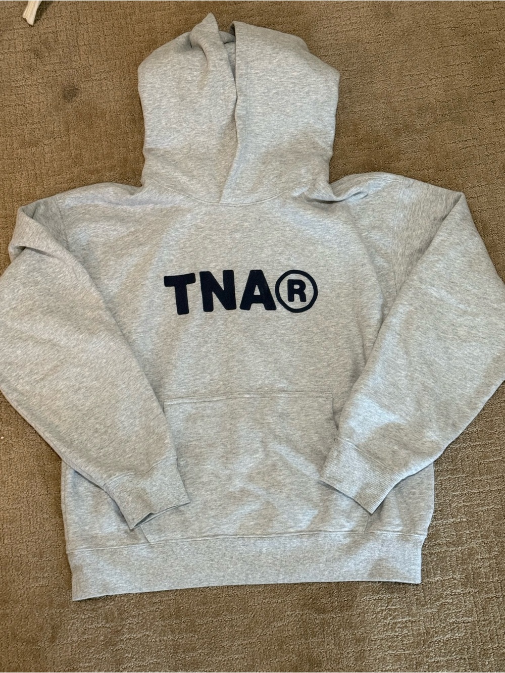 TNA Light Gray Hoodie with Navy Logo